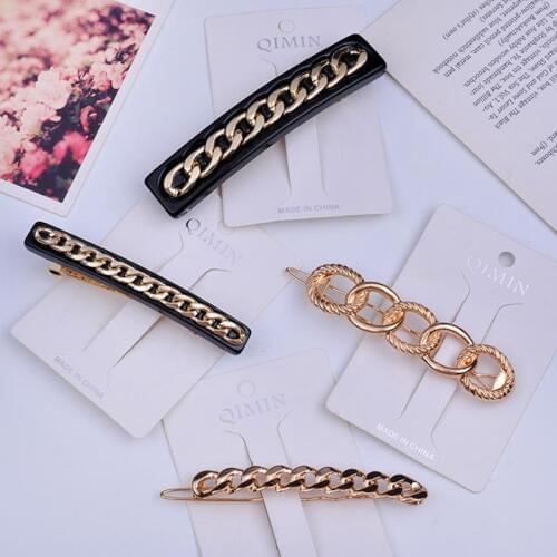 1PC 2020 New Metal Gold Chain Geometric Hair Clips Gold Color Vintage Acrylic Hairpins Hair Accessories for Women Barrettes