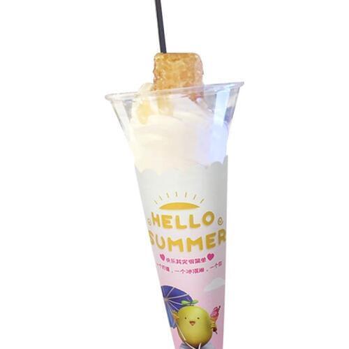 100pcs High quality ice cream cup 220ml 7oz PET transparent plastic cup birthday party favors dessert cups with paper sleeve