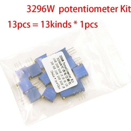 13pcs = 13kinds * 1pcs 3296W adjustable potentiometer Kit contains 100R 200R 500R 1K 2K 5K 10K 20K 50K 100K 200K 1M