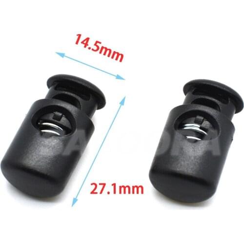 200pcs/pack Cord Lock Stopper Plastic Barrel Spring Toggle Black 28mm*14.5mm*11mm Cord Buckle For Bags/Garments