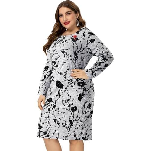 2020 autumn womens Plus Size Vintage print Dress fashion Ladies elegant Club dresses