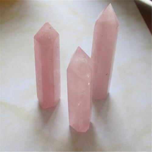 3 pcs drop shipping love gemstone natural rose quartz crystal tower wand reiki healing pink gemstone crystal point meditation