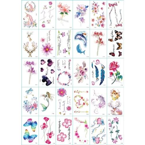 30pcs/set 5.8*9.8cm Flower Bird Decal Women Men Body Art Tattoo Design Butterfly Tree Branch Vivid Temporary Tattoo Sticker
