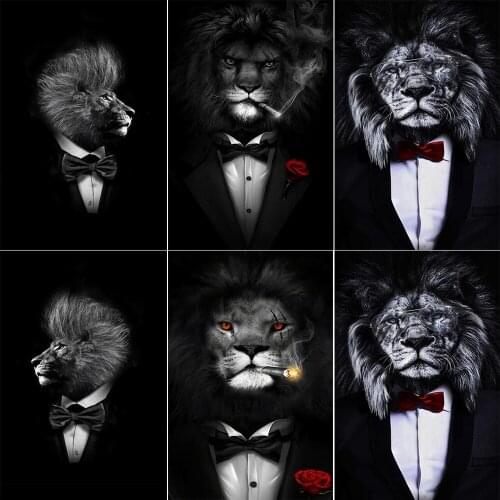 5D DIY Diamond Painting Lion Black And White Fashion Inlaid Rhinestone Mosaic Cross Stitch High Quality Handmade Gift