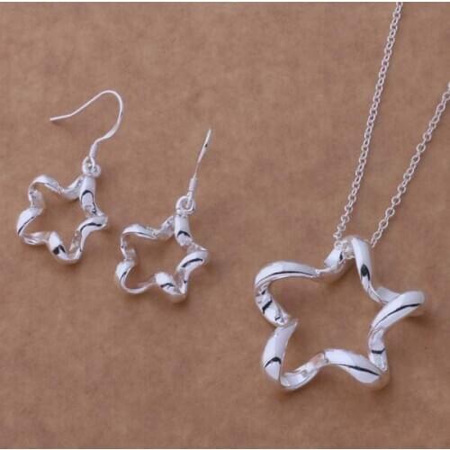 AS231 Hot Silver Plated Wholesale Free Shipping Charm Christmas Gifts Fashion 925 Jewelry Sets Earring 320 + Necklace 313