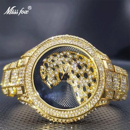 Men Watch Hot Sale High Quality 18K Gold Luxury 3D Tiger Black Dial Diamond Watches For Man Watches Hip Hop Brand Droshipping