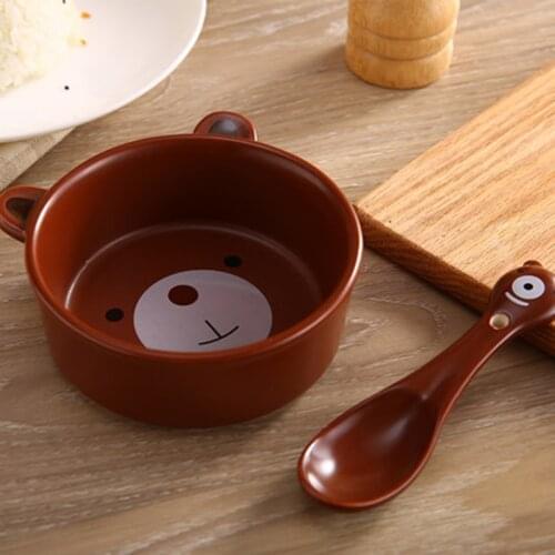 Home Eating Bowls Tableware Childrens Bowl Anti-Fall Anti-Scalding Ceramic Cartoon Cute Kids Baby Spoon Set Vajilla посуда