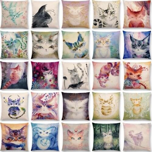 Double Beautiful Alice Magic Cat Gratitude Kitty Cute Watercolor Cushion Cover Sofa Throw Pillowcase Cotton Line Pillow Covers