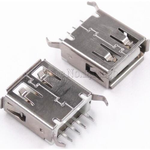 10Pcs USB Type A Female Socket 180 Degrees Vertical 4pins USB Interface Sides Of the Curved Needle
