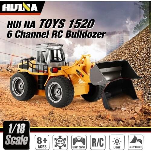 HUINA 1520 6CH RC Metal Bulldozer Remote Control Tractork RTR Front Loader Engineering Toy Vehicle For Kids Toys Gifts