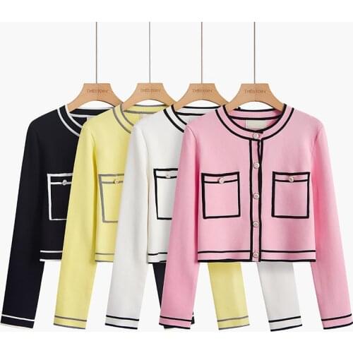 High Quality Spring Fall Long Sleeve Short Knit Cardigan Women Korean Fashion Casual Sweater Crop Top Single-breasted Pull Femme