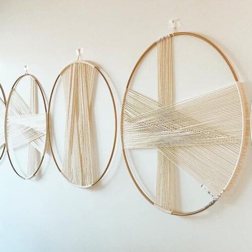 2 pcs Creative Round Wall Decoration Macrame Wall Hanging Nordic Simple Gold Hoop Cotton Woven Tapestry Hanging Ornaments