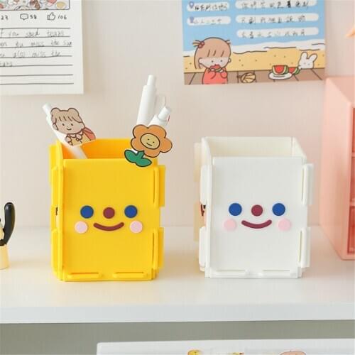 Kawaii Cartoon Plastic Pencil and Pen Holder Round for Office School Desktop Organizer Stationery Storage Box Pen Cup Pencil Cup
