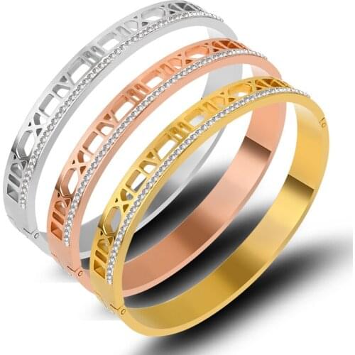 New Fashion Model Gold Color Roman Numerals Bracelet Crystals Rhinestones Bracelets & Bangles Female Personality Wedding Jewelry