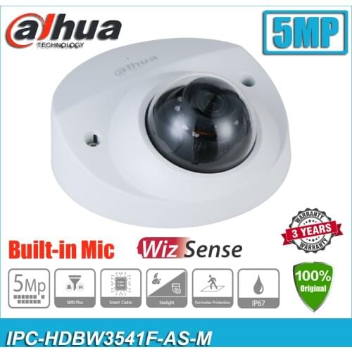 Original Dahua IPC-HDBW3541F-AS-M 5MP IR Fixed focal IP67 IK10 Built-in Mic Dome WizSense Network IP Camera HDBW3541F-AS-M
