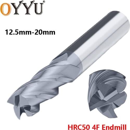 OYYU 12.5mm 14mm 20mm Solid Carbide Tungsten Steel End Mills HRC50 4 Flutes CNC Milling Cutter Cutting Router Bit Endmill