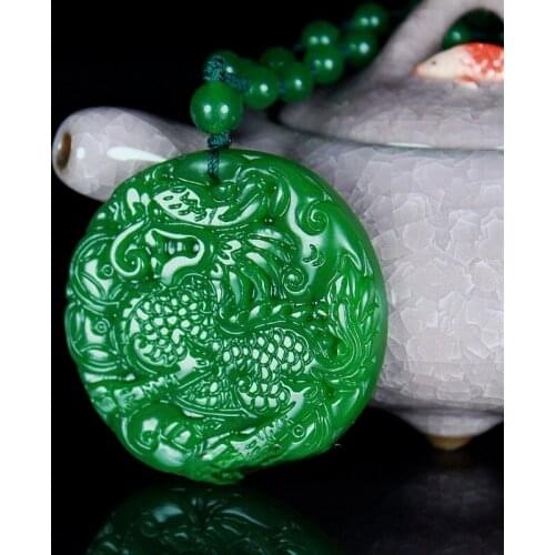 Natural Green Jade Pendant Beads Necklace Hand-Carved Charm Jadeite Jewelry Fashion Gifts for Men Women