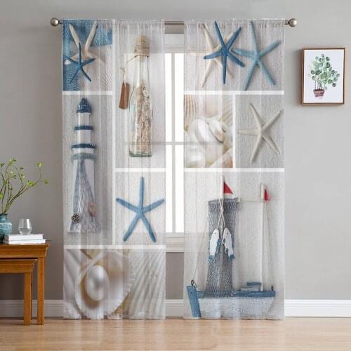 Lighthouse Starfish Stars Sheer Curtain for Living Room Bedroom Kitchen Modern Tulle Window Treatment Home Decor