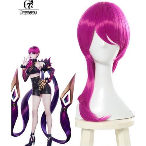 ROLECOS KDA Evelynn Cosplay Wig LOL KDA Cosplay LOL Evelynn Wig K/DA Women Hair 45CM Purple Long Heat Resistant Synthetic