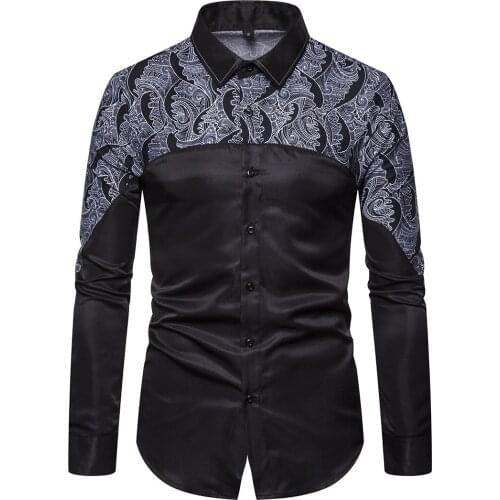 Long-sleeved shirt mens new tops mens non-iron casual stitching lapel shirt casual fashion