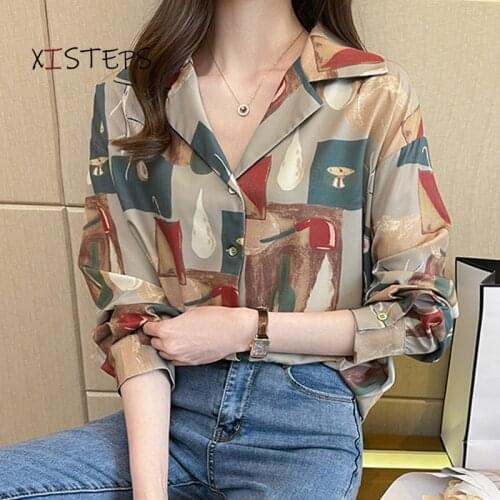 Printed Shirts Women Loose Korean Style Female Thin Blouses Office Work Wear Tops 2021 Fashion Clothings Retro Femme Blusas