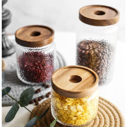 YOMDID Food Storage Bottle Grains Nuts Storage Container Sealed Wood Cover Jar Tea Coffee Beans Cookie Candy Kitchen Accessories