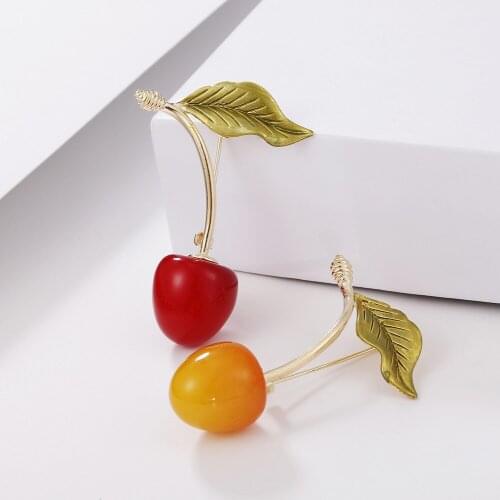 Womens Cherry Brooch Girl Cute Red Brooches Pin Coat Sweater Shirt Brooches for Women Clothing Decoration Jewelry Accessories