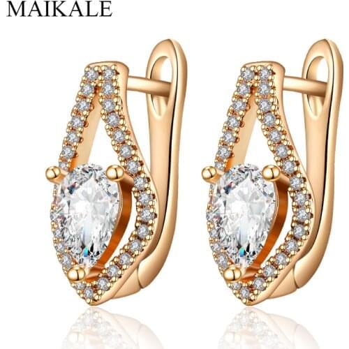 MAIKALE New Fashion Heart Zircon Stud Earrings for Women CZ Beads Hollow Earings Gold Earring Korean Jewelry Wedding Gift