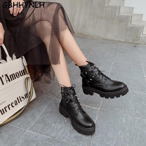 Rivet Ankle Boots Women Platform High Heels Female chunky boots women shoes winter Woman punk Boots Botas Feminino LJA903