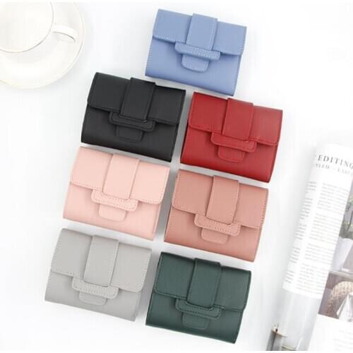 Women Short Wallets PU Leather Female Buckle Purses Multi Card Holder Wallet Woman Small Zipper Wallet Photos Coin Purse Fashion