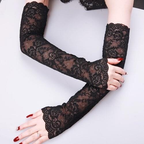 Long Arm Warmer Women UV Protection Lace Gloves Fingerless Glove Ladies Summer Breathable Ice Lace Sun-protective Sleeves