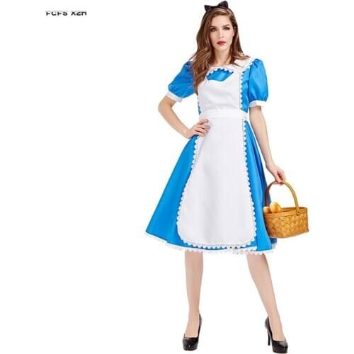 Women Alice in Wonderland Cosplay Female Halloween Housekeeper Maid Costumes Carnival Purim Masquerade Bar Role Play party dress