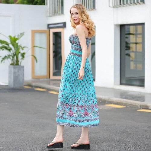 Women Summer Dress Sexy Backless Wrapped Chest Fashion Print 2021 Bohemia Beach Vacation Chiffon Ladies Sleeveless Dress