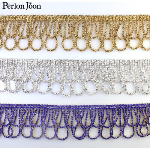 1 yard Tassel Wavy Circle crystal flowers rhinestones fringe trim Ribbon metal chain for dress, bag, shoes accessories ML003