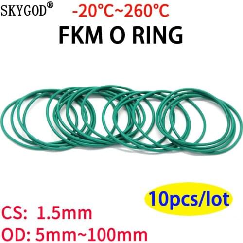 20pcs CS1.5mm OD 10~50mm Green FKM Fluorine Rubber O Ring Sealing Gasket Insulation Oil High Temperature Resistance Green