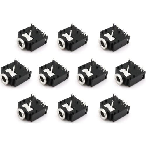 10PCS PJ-307 5Pin Headphone Socket 3.5MM Audio Female Socket Copper Head Straight Plug Dual-Channel Socket