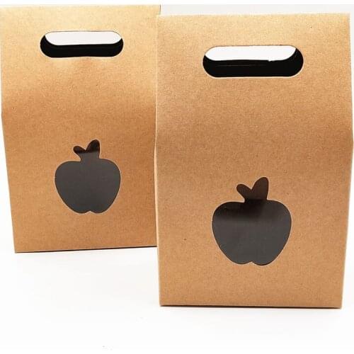 100pcs/Lot Cardboard Standing Kraft Paper Boxes With Transparent PVC Square Apple Window For Grand Event Macaron Bread Bag Boxes