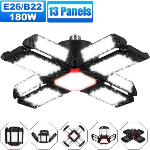 350W E26 B22 LED Garage Light 360° Deformable Ceiling Lights 13 Adjustable Panels Deformation Lamp For Home Warehouse Workshop