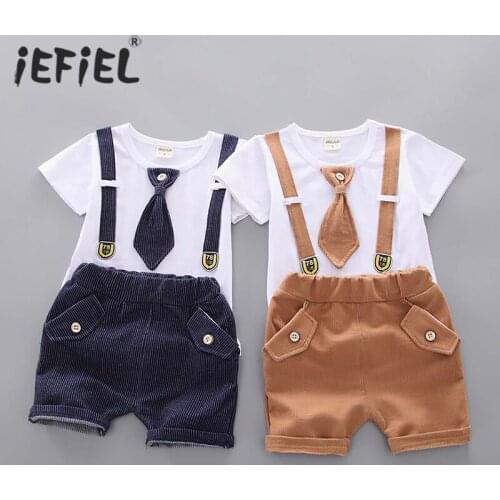 2Pcs Summer Gentleman Baby Necktie Short Sleeve Cotton T Shirt+Shorts Toddler Boy Clothing Casual Kids Tracksuit Outfits 0-3Year