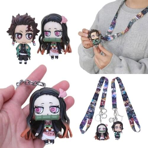 2Pcs/Set Demon Slayer Figures Kimetsu no Yaiba Figure Kamado Figure Toys PVC Action Figure Demon Slayer Keychain Phone Starp Toy
