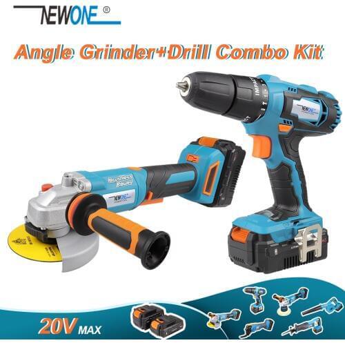 20V MAX Power Tool Combo Kit Li-ion 19+2 Gear 40N.m Impact Drill +M10/M14 Brushless Angle Grinder Multi Function