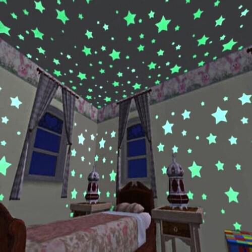 3D Star and Moon Energy Storage Fluorescent Glow In the dark Luminous on Wall Stickers for Kids Room living room Decal