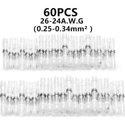 60PCS Heat Shrink Butt Wire Connectors Soldering Terminals Waterproof Insulated Solder Seal Sleeve 0.25-0.34mm2
