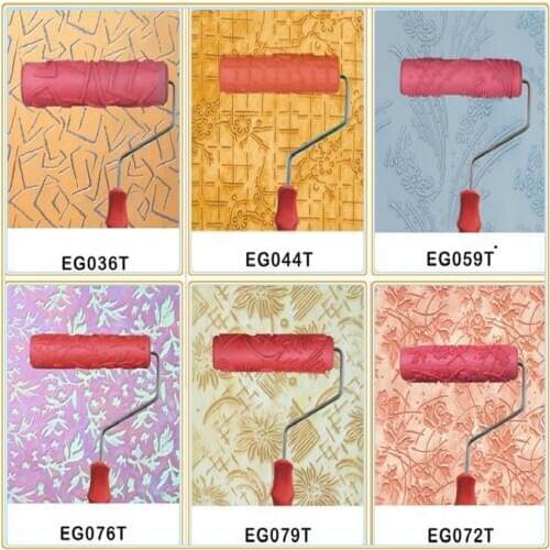 7'' Rubber Embossed Flower Pattern DIY Paint Roller Sleeve Decorative Texture Roller with handle grip