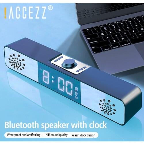 !ACCEZZ Wireless Bluetooth Speaker Waterproof Outdoor Loudspeaker Bass Stereo Surround Support Clock Mirror LED Display Column