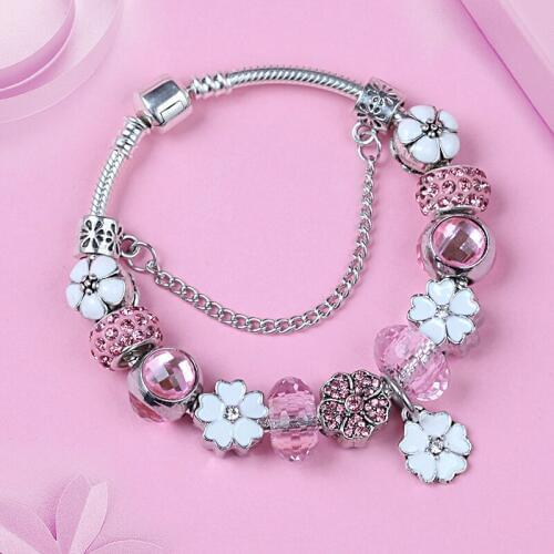 Euroean & American Style White & ink Enamel Charm Bracelet an Diy Crystal Bead Bracelet Women Fashion Birthday Gift