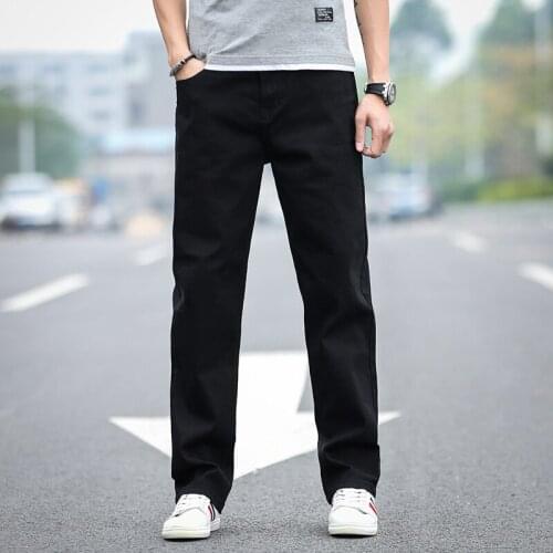 2021 New Fashion Business Casual Elastic Loose Trousers Male Brand Pants Plus Size 40 42 44 Mens Classic Straight Black Jeans