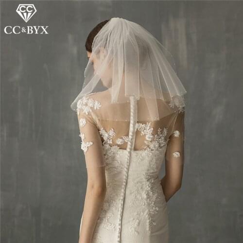 CC Bridal Veil Pearl Two Layer With Comb 100% Handmade Hairwear Wedding Hair Accessories For Bride Women Lvory Short Bijoux V626