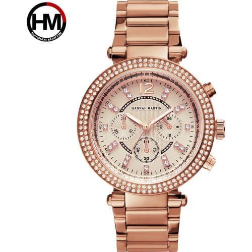 Hannah Martin Luxury Womens Bracelet Watches Rose Gold Rhinestone Ladies Watches Quartz Wristwatches relogio feminino Clock