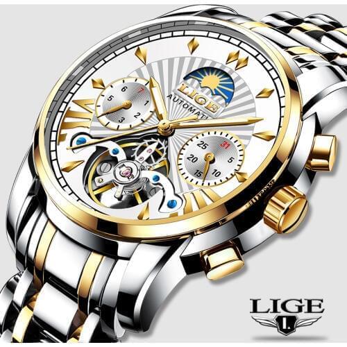Relogio Masculino Mens Watches LIGE Top Luxury Brand Fashion Tourbillon Automatic Mechanical Watch Men Waterproof Skeleton Clock